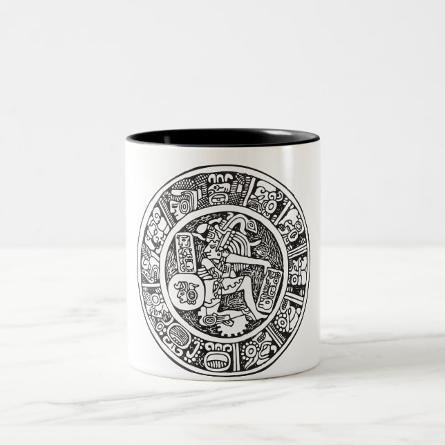 Mayan circle, Mexican hieroglyph(Maya) Two-Tone Coffee Mug (Center)