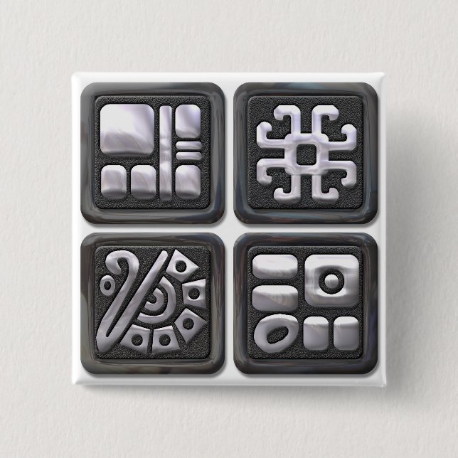 Mayan Glyphs-black and silver 2 Inch Square Button (Front)