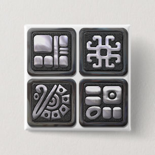 Mayan Glyphs-black and silver 2 Inch Square Button