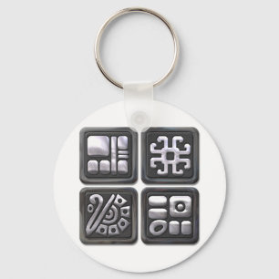 Mayan Glyphs-black and silver Keychain