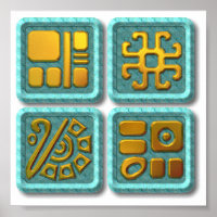 Mayan Glyphs-turquoise