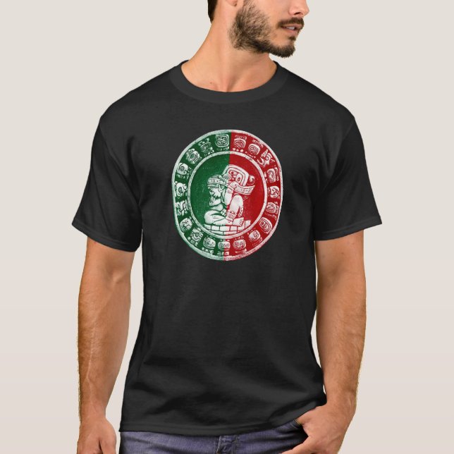 Mayan Haab Calendar Mexican Flag T-Shirt (Front)