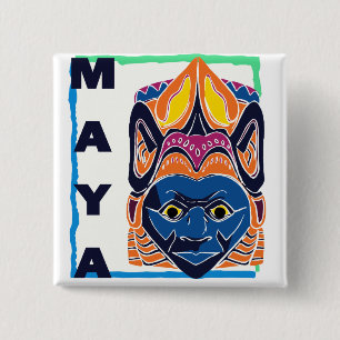 MAYAN MASK 2 INCH SQUARE BUTTON