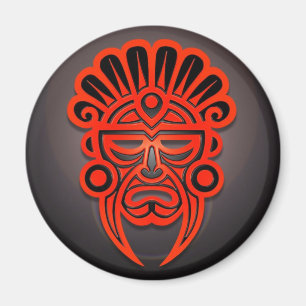 Mayan Mask Design, Red and Black Magnet