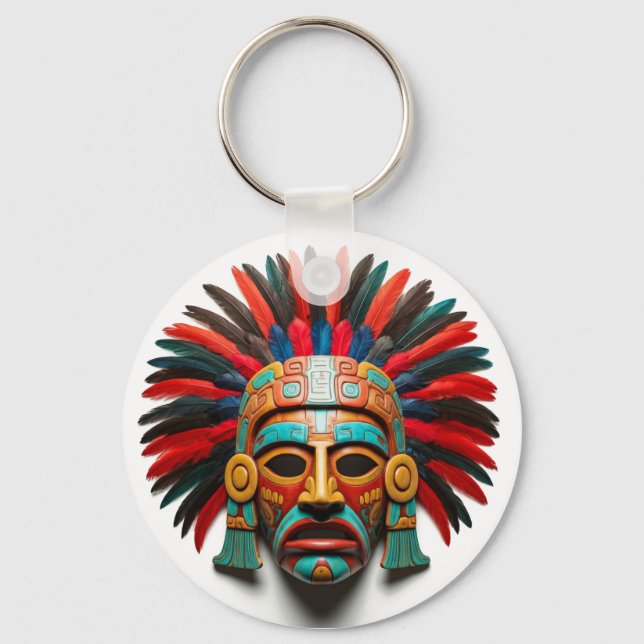 Mayan Mask Mexico Travel Keychain (Front)