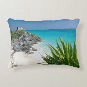 Mayan Ruins At The Beach In Tulum Decorative Pillow