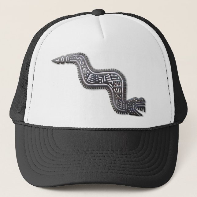 Mayan Serpent - Black and Silver Trucker Hat (Front)