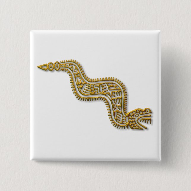Mayan Serpent-gold 2 Inch Square Button (Front)