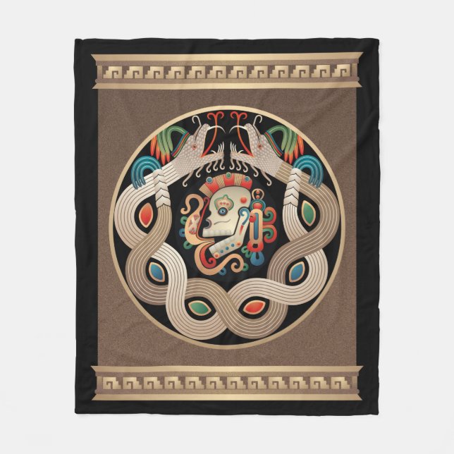 Mayan Serpents and Skull Fleece Blanket (Front)