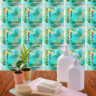 Mayan Turquoise & Golden Misty Sky Tile