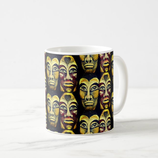 Mayan Warriors - surrealism painted design Coffee Mug (Front Right)