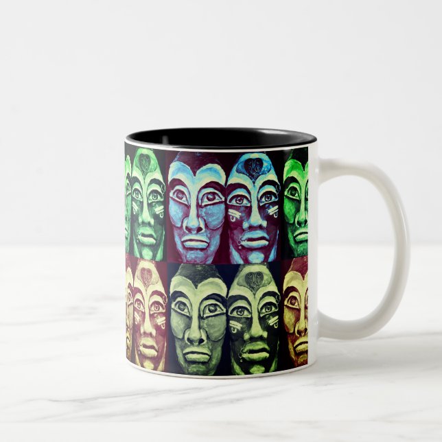 Mayan warriors - surrealism painted design Two-Tone coffee mug (Right)