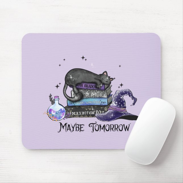 Maybe Tomorrow – Black Cat, Books & Witchy Vibes Mouse Pad (With Mouse)