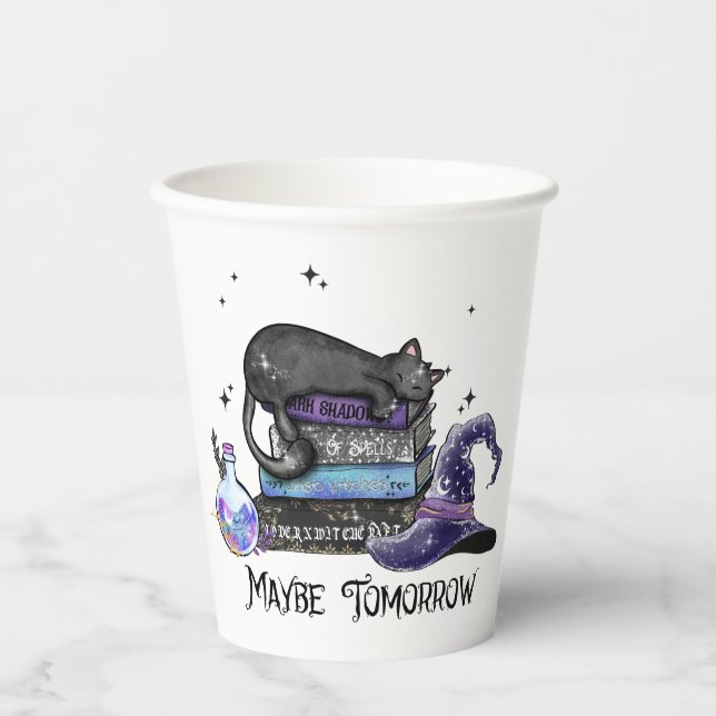 Maybe Tomorrow – Black Cat, Books & Witchy Vibes Paper Cups (Front)