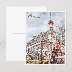 Mayen Germany vintage travel watercolor Postcard