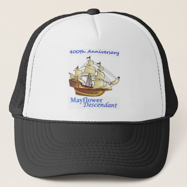 Mayflower Descendant Sailing Ship Anniversary Trucker Hat (Front)