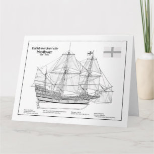 Mayflower - Ship Blueprint Plans BD Thank You Card