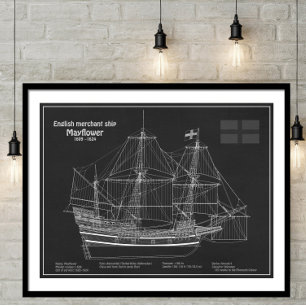 Mayflower - Ship Blueprint Plans PD Photo Print