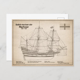 Mayflower - Ship Blueprint Plans SD Postcard