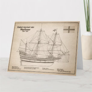 Mayflower - Ship Blueprint Plans SD Thank You Card