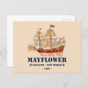 Mayflower Tall Ship - England to New World in 1620 Postcard