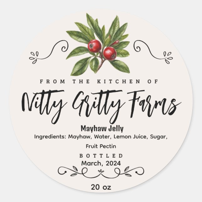 Mayhaw Jam Jelly préserver le Étiquette de canne p (Devant)
