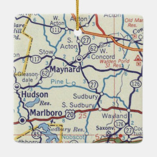 Maynard MA Vintage Map Ceramic Ornament
