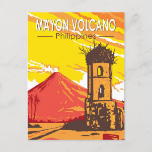 Mayon Volcano Cagsawa Ruins Philippines Travel Art Postcard