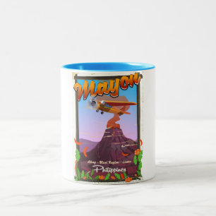 Mayon Volcano philippines adventure poster Two-Tone Coffee Mug