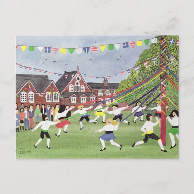 Maypole Dancing 1991 Postcard (Front)