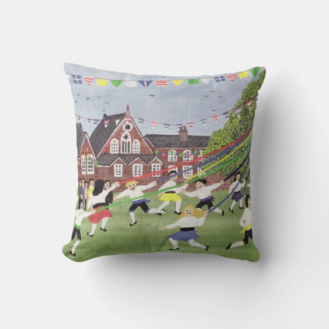 Maypole Dancing 1991 Throw Pillow (Front)