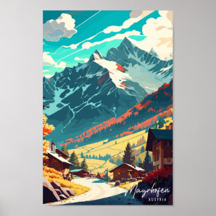 Mayrhofen Austria vintage travel illustration Poster