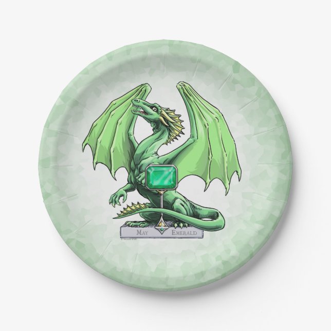 May's Birthstone Dragon: Emerald Paper Plate (Front)