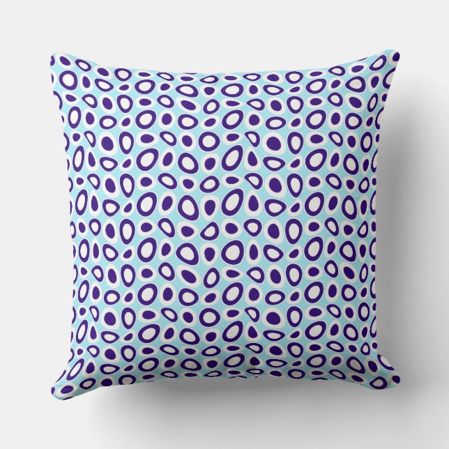 Maz Abstract Teardrops Navy Sky Blue White Throw Pillow (Back)
