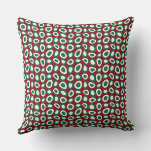 Maz Abstract Teardrops Teal Green Maroon Cream Throw Pillow