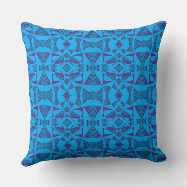 Maz Abstract Zebra Mosaic - Blue Purple Throw Pillow (Back)