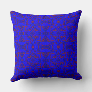 Maz Abstract Zebra Mosaic - Blue Red Throw Pillow