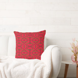 Maz Abstract Zebra Mosaic - Red Green Throw Pillow