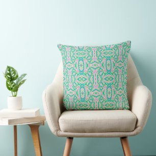 Maz Diamond Neuro Art - Green Turquoise Pink Throw Pillow