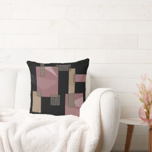 Maz Egyptian Collage Pastel Dusty Pink Brown Black Throw Pillow