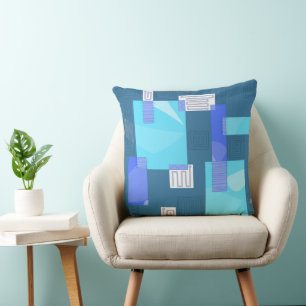 Maz Egyptian Collage - Teal Blue Turquoise White  Throw Pillow