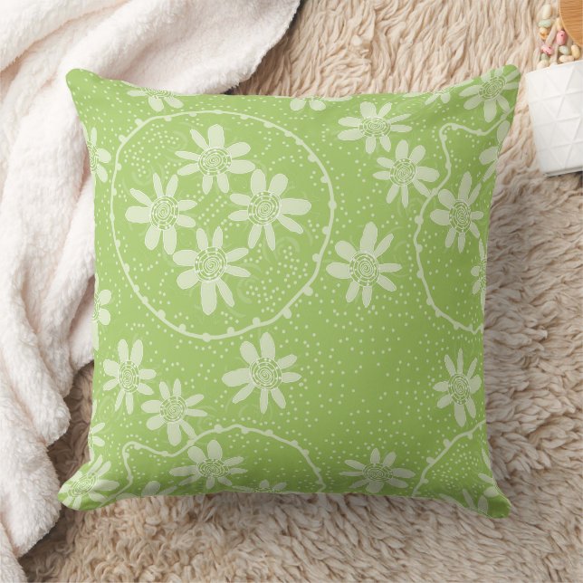 Maz Floral Bubbles Polka Dot Apple Green Throw Pillow (Blanket)