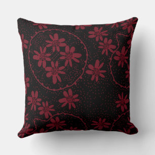 Maz Floral Bubbles Polka Dot Black Red Throw Pillow