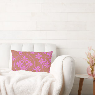Maz Floral Bubbles Polka Dot Brown Fuchsia Lumbar Pillow