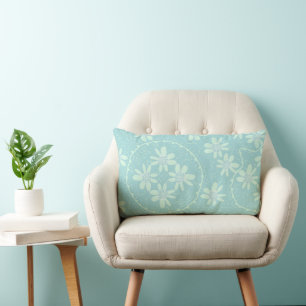 Maz Floral Bubbles Polka Dot Duck Egg Blue Mint Lumbar Pillow