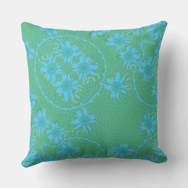 Maz Floral Bubbles Polka Dot Green Blue Mid Throw Pillow (Back)