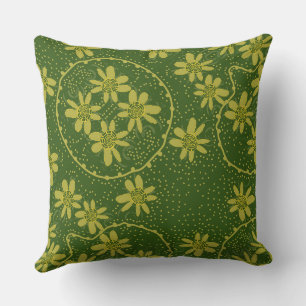 Maz Floral Bubbles Polka Dot Green Olive Throw Pillow