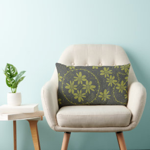 Maz Floral Bubbles Polka Dot Grey Olive Lumbar Pillow