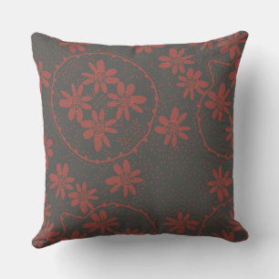 Maz Floral Bubbles Polka Dot Grey Red Throw Pillow