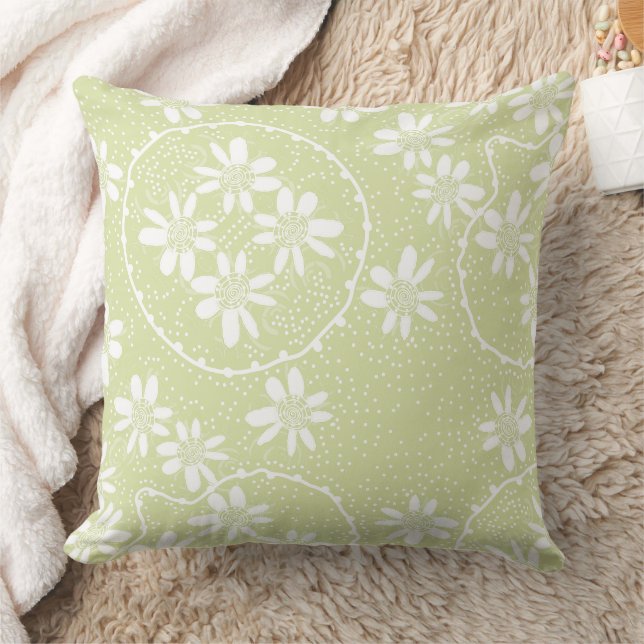 Maz Floral Bubbles Polka Dot Light Mint Throw Pillow (Blanket)